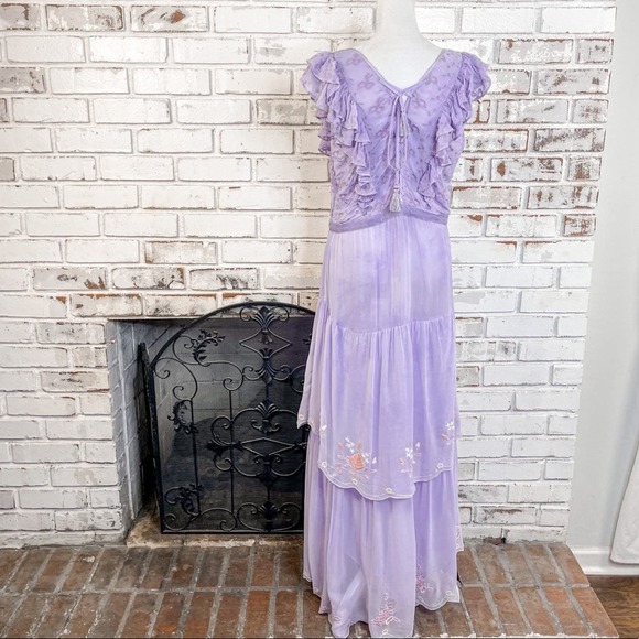 LoveShackFancy Chantelle Amethyst Floral Embroidered Romantic Maxi Dress 12 - Picture 7 of 15